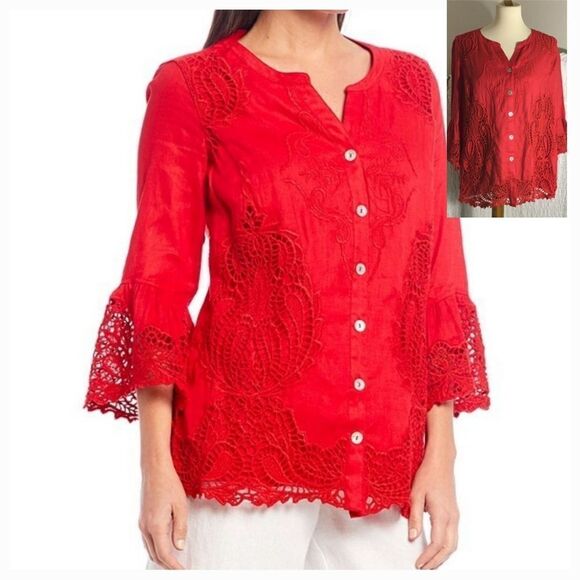 John Mark 100% Red Linen Blouse Size Small - Picture 1 of 12